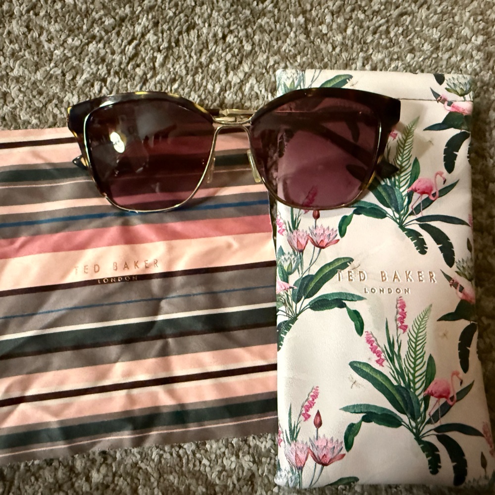 Ted Baker Gold Frame Sunglasses with Pink/Burgundy Lenses